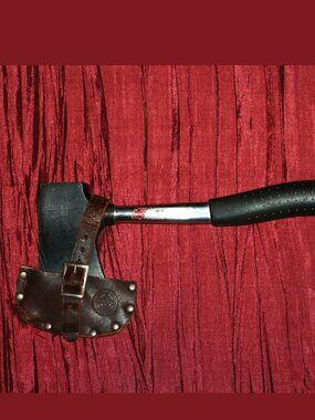 Vintage True Temper Jet Rocket Boy Scout Camp Hatchet, Embossed Leather Sheath